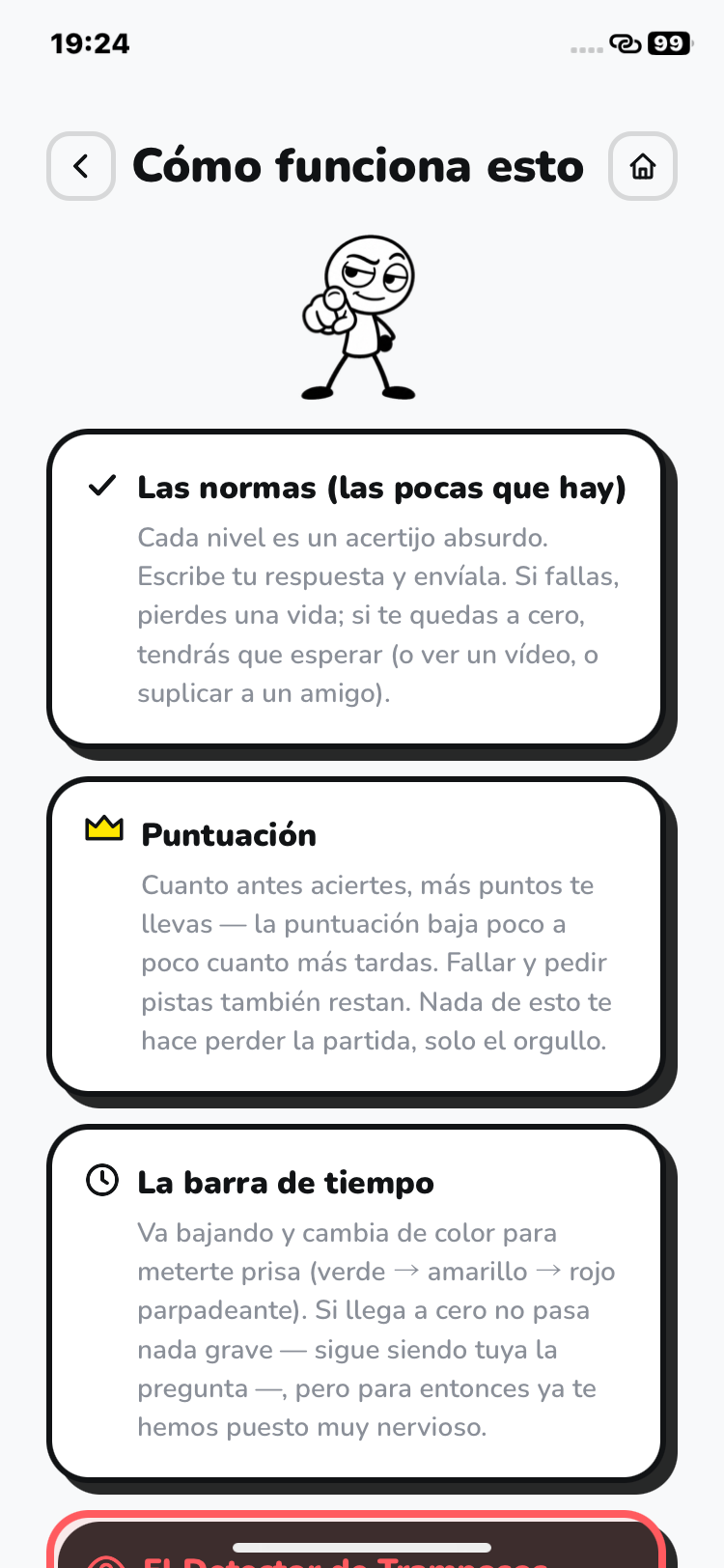 Pantalla de instrucciones del juego