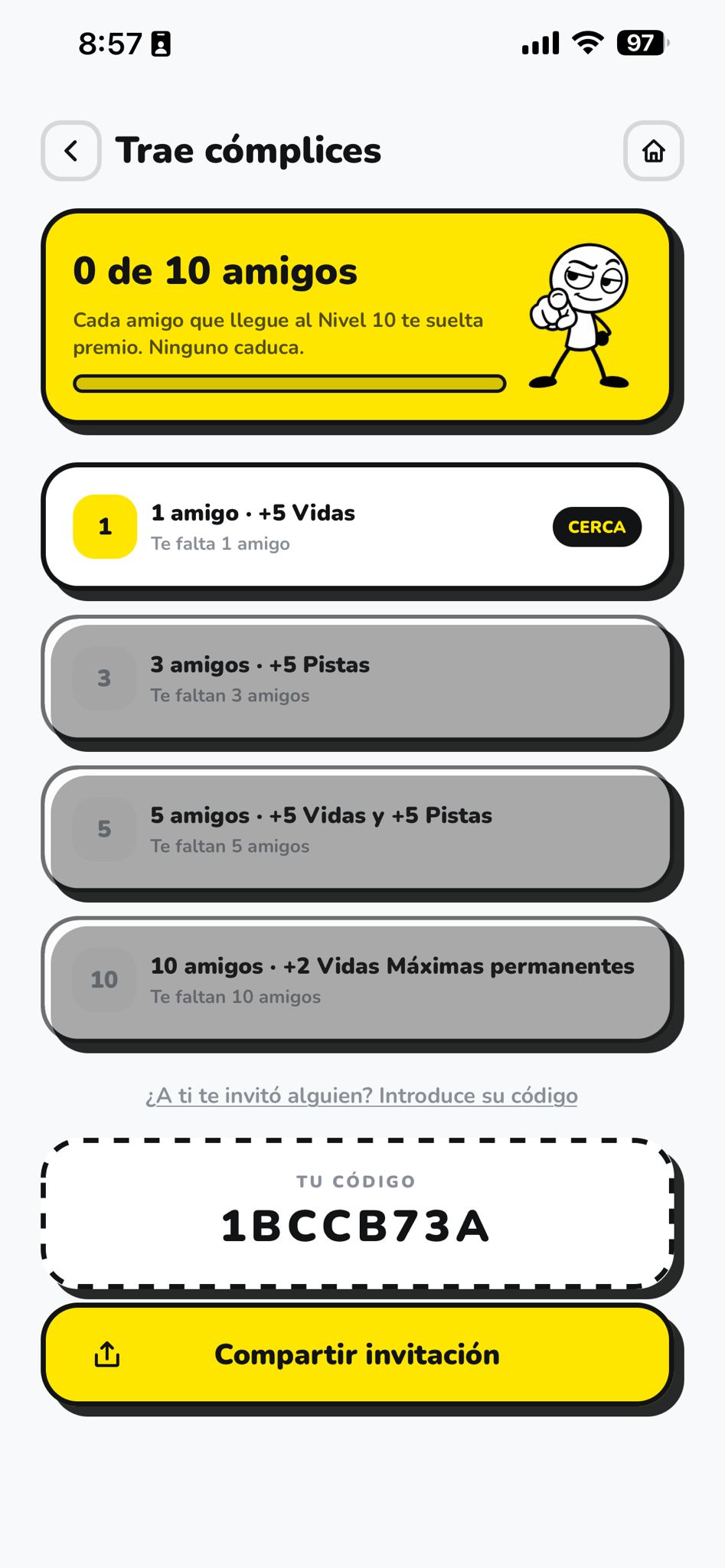 Pantalla del programa de invitaciones, Trae cómplices